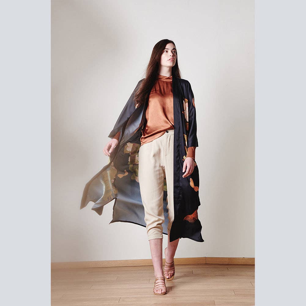 Peony & Butterfly Long Kimono Robe (Final Sale)