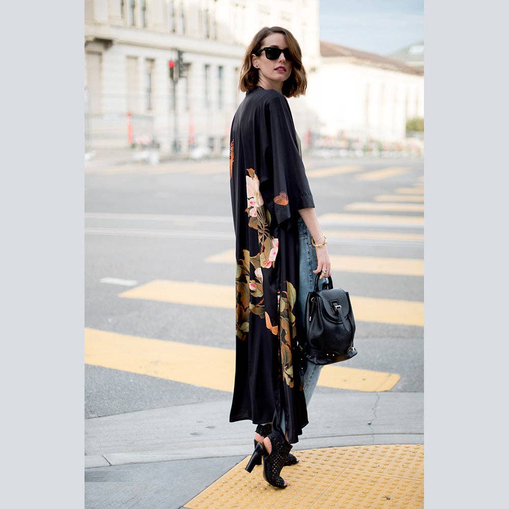 Peony & Butterfly Long Kimono Robe (Final Sale)