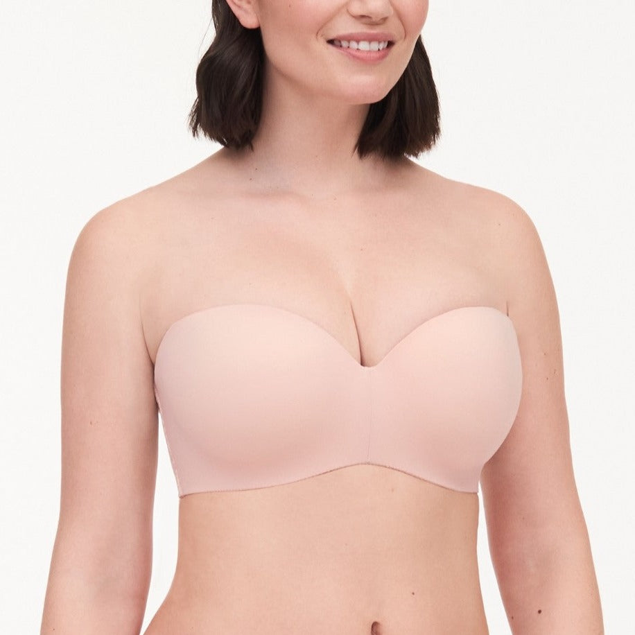 Chantelle Norah Strapless Bra with floral lace band, silicone lining, and removable straps. Available at The O Shop in Central Massachusetts.