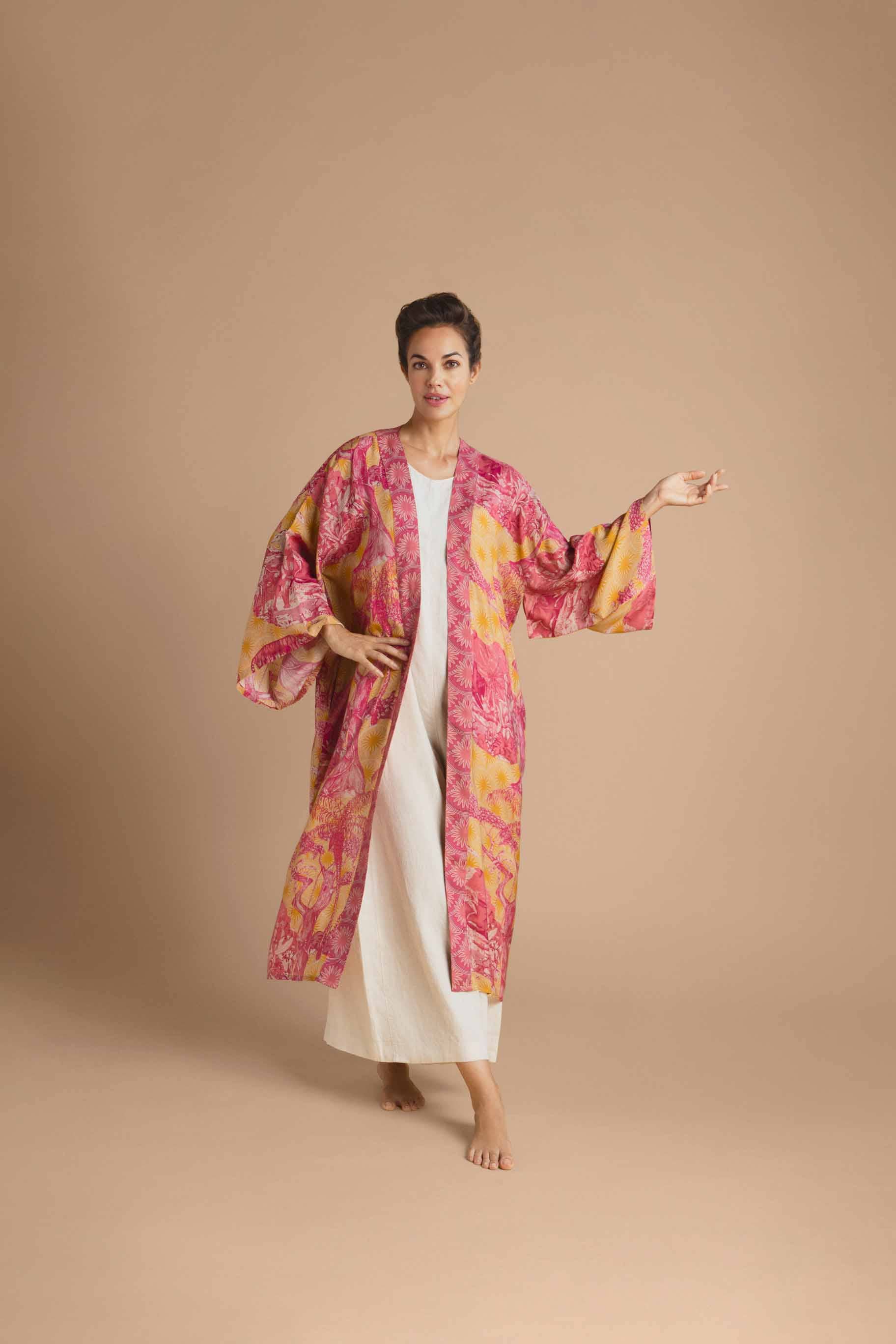 Tropical Toile Kimono Gown - Pineapple