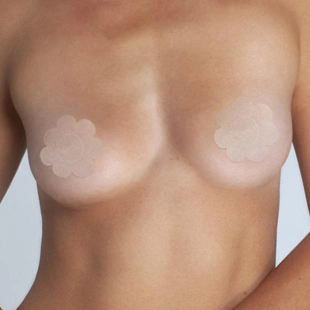 Front view of reusable waterproof petals providing smooth, invisible coverage for a natural look under clothing or swimwear