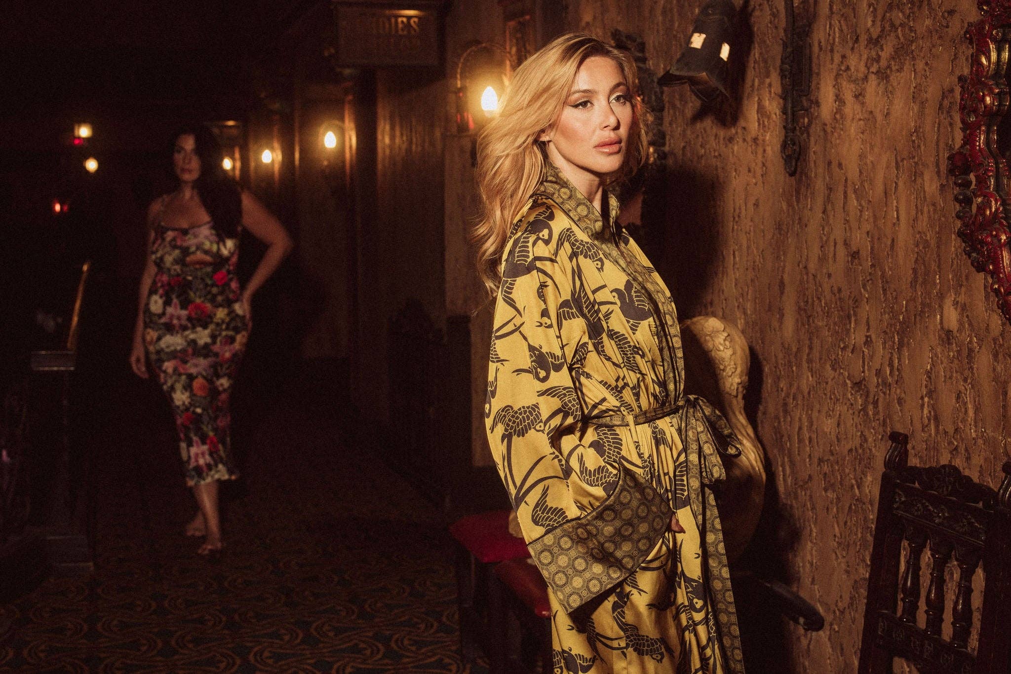 Swallow Print Satin Lounge Robe