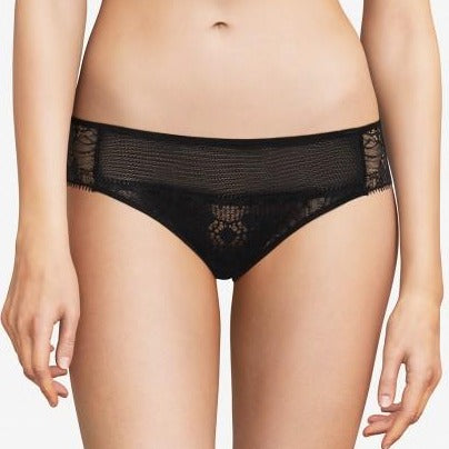 Day to Night Bikini by Chantelle with mesh-lined lace front, soft elastic waistband, and classic bikini shape. Designed in France and available at The O Shop.