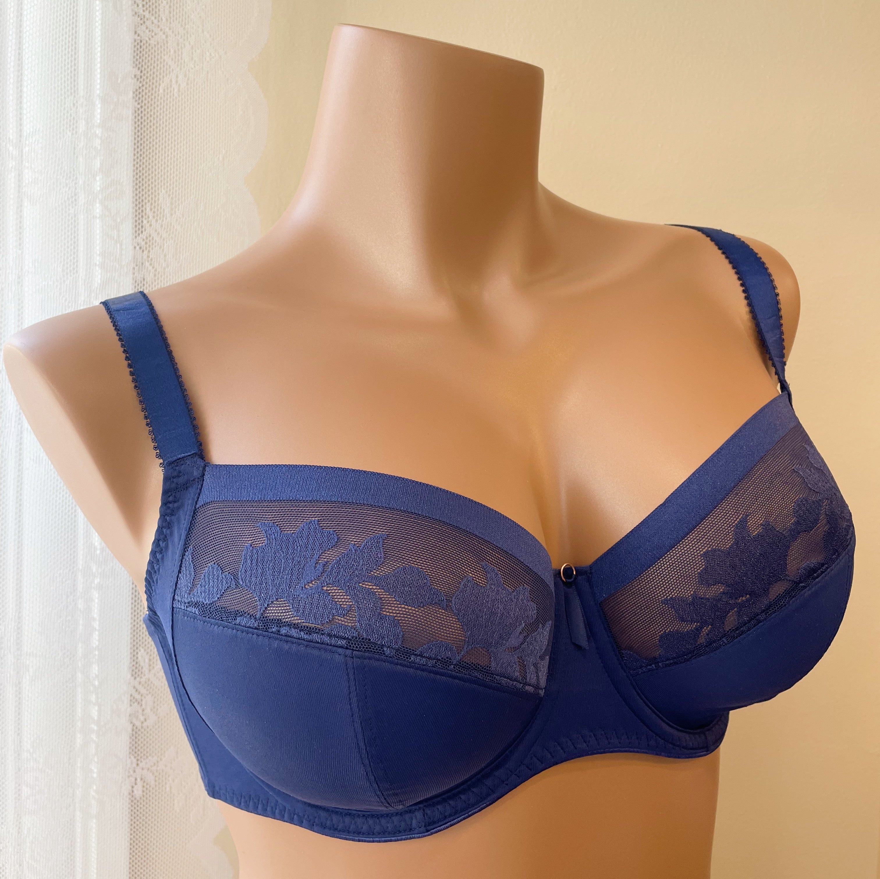 Fantasie Illusion Side Support Bra in Navy with wide wired design and three-piece cup for uplift and forward projection, available at The O Shop.
