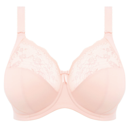 Elomi Morgan Stretch Banded Bra featuring three-section cups, side support panel, and stretch lace top cup for forward shaping and uplift.